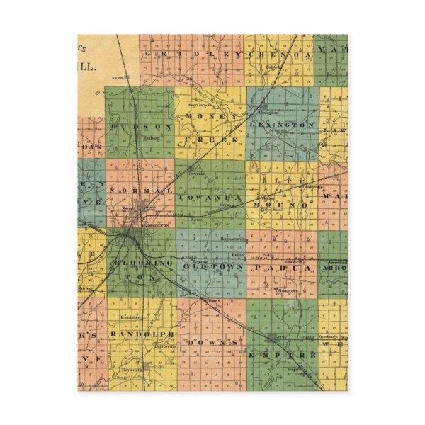 Map of McLean County, Illinois 1886 Postcard