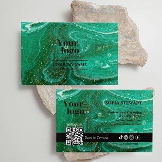 Marble Agate Green Gold Glitter Instagram Qr Code