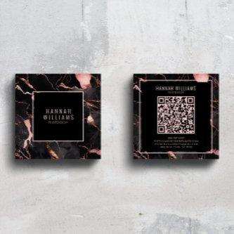 Marble Black Rose Gold QR Code Girly Trendy Square