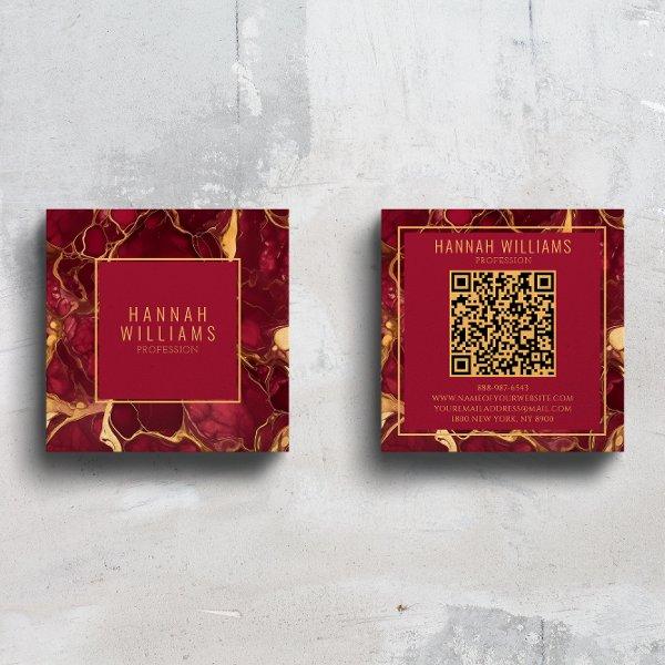 Marble Burgundy Gold Agate QR Code Bold Trendy Square