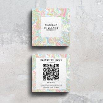 Marble Colorful Rainbow QR Code Liquid Boho Modern Square