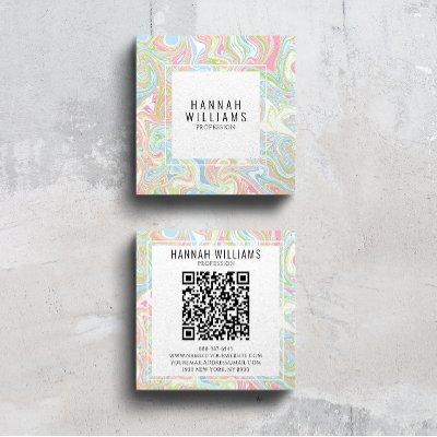 Marble Colorful Rainbow QR Code Liquid Boho Modern Square