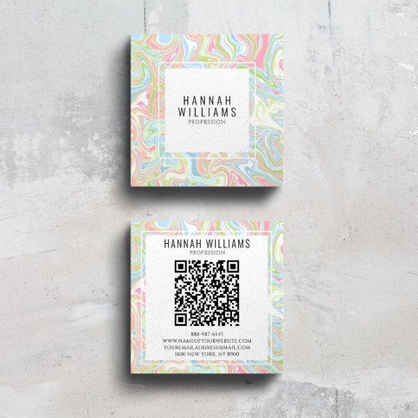 Marble Colorful Rainbow QR Code Liquid Boho Modern Square