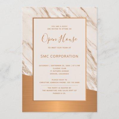 Marble copper formal corporate open house invitation