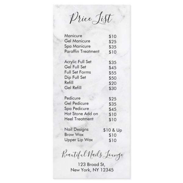 Marble  Nail Salon Professional Price List Menu