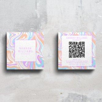 Marble Purple Pastel Agate QR Code Girly Rainbow  Square