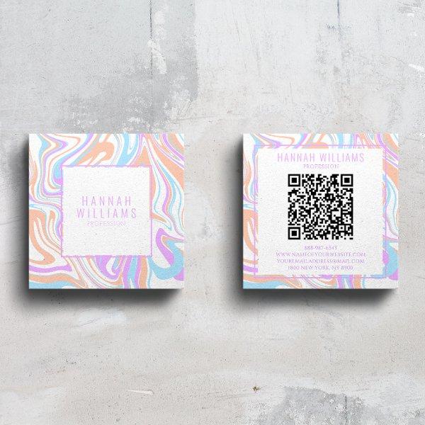 Marble Purple Pastel Agate QR Code Girly Rainbow  Square