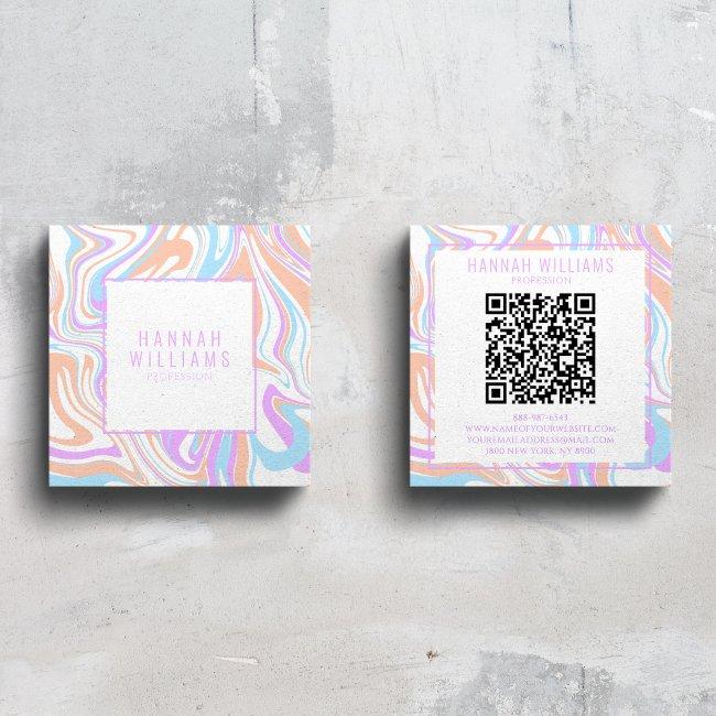 Marble Purple Pastel Agate QR Code Girly Rainbow Square