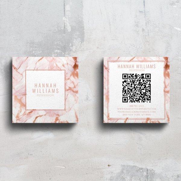 Marble Rose Gold Agate QR Code Girly Trendy Square