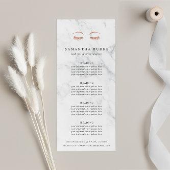 Marble Rose Gold Lashes & Brows Pricing & Services Rack Card