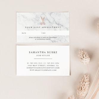 Marble & Rose Gold Scissors | Hair Salon Appointment Card