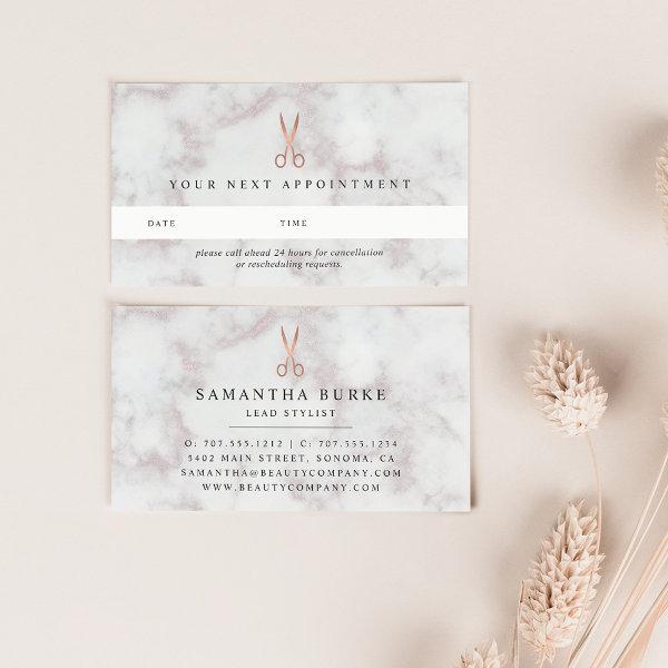 Marble & Rose Gold Scissors | Hair Salon Appointment Card