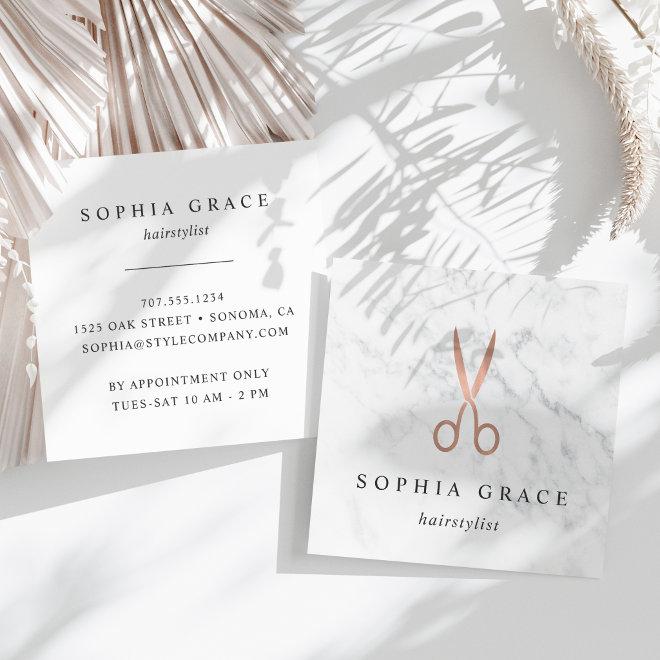 Marble & Rose Gold Scissors Logo Hairstylist Square