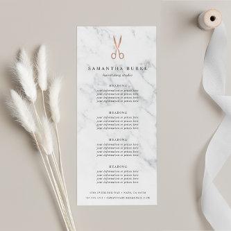 Marble Rose Gold Scissors Salon Pricing & Services Rack Card