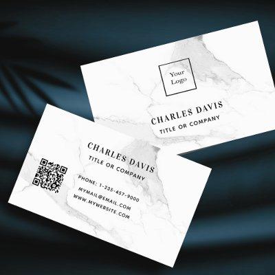 Marble white elegant minimalist Qr code logo