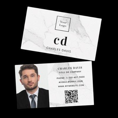 Marble white monogram initials photo Qr code logo