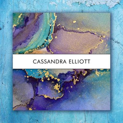 Marbled Multicolored & Gold Abstract Liquid Art Square
