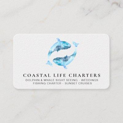 *~* Marine Watercolor Playing Coastal Dolphins Sea