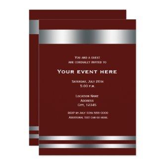 Maroon Deep Red Silver Elegant Dinner Party Event Invitation