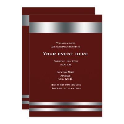 Maroon Deep Red Silver Elegant Dinner Party Event Invitation