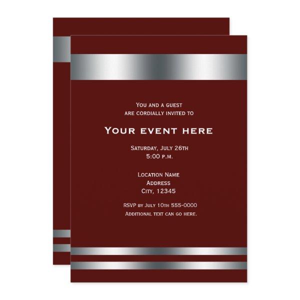Maroon Deep Red Silver Elegant Dinner Party Event Invitation