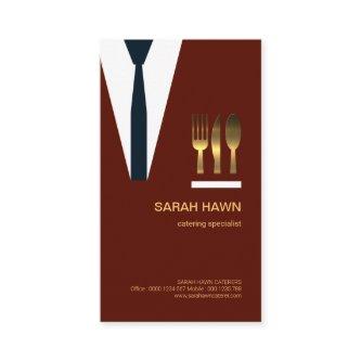 Maroon Waiter Suit Golden Fork Knife Spoon