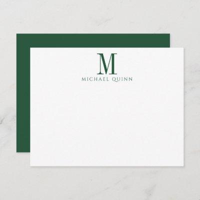 Masculine Business ProfessionaI Green Monogram  Note Card