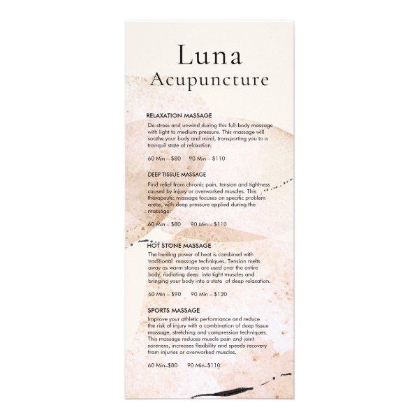 Massage Acupuncture  Spa Price List Menu