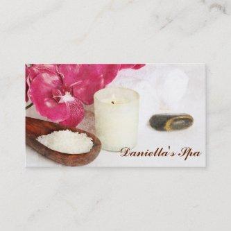 Massage spa salts, oil, orchids and candle