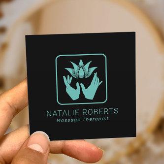 Massage Therapy Teal Healing Hands & Lotus Flower Square
