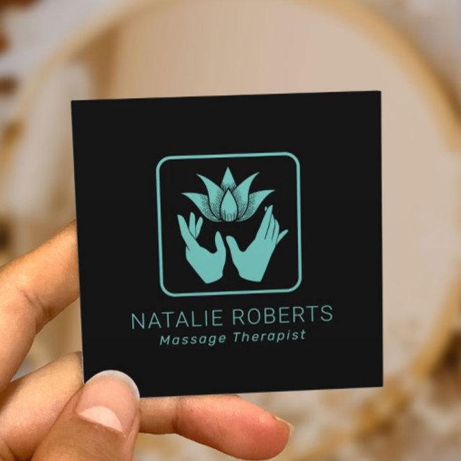 Massage Therapy Teal Healing Hands & Lotus Flower Square