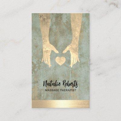 Massage Therapy Vintage Gold Healing Hands & Heart
