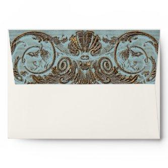 Matching Envelope Baroque Gold Lace Vintage Blue