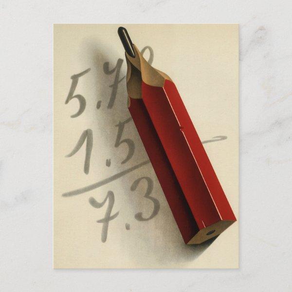 Math Equation with Red Pencil, Vintage Business Postcard