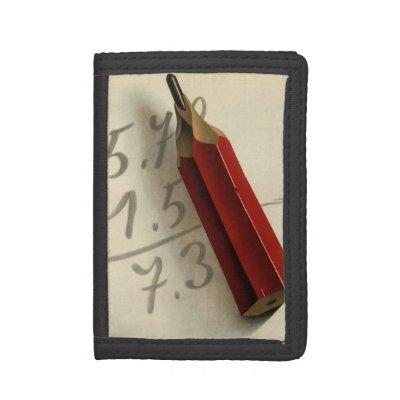 Math Equation with Red Pencil, Vintage Business Trifold Wallet