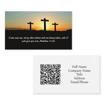 Matthew 11:28 Three Cross Sunset QR code