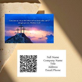 Matthew 11:28 Three Crosses Sunset QR code