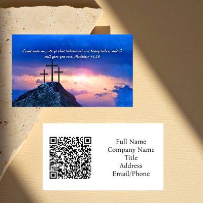 Matthew 11:28 Three Crosses Sunset QR code