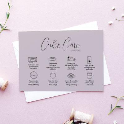 Mauve Cake Care Instruction Card