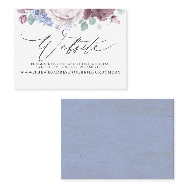 Mauve Dusty Blue Floral Wedding Website Card