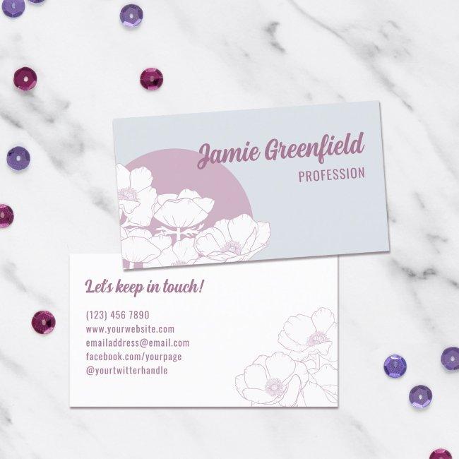 Mauve Ice Gray White Anemones Line Art