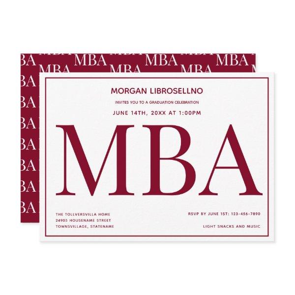 MBA degree Burgundy White Graduation Party Invitation