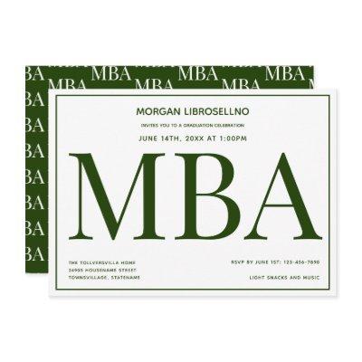 MBA degree Green White Graduation Party Invitation