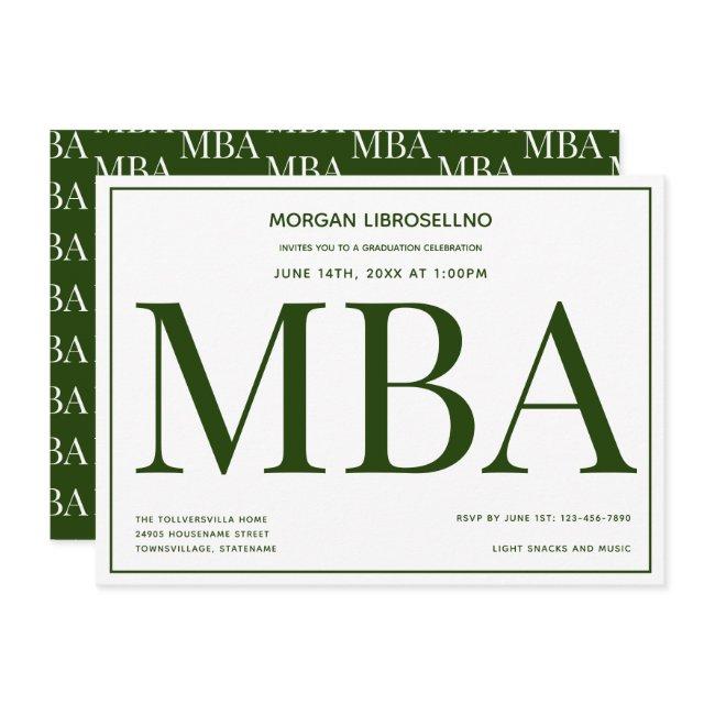 MBA degree Green White Graduation Party Invitation