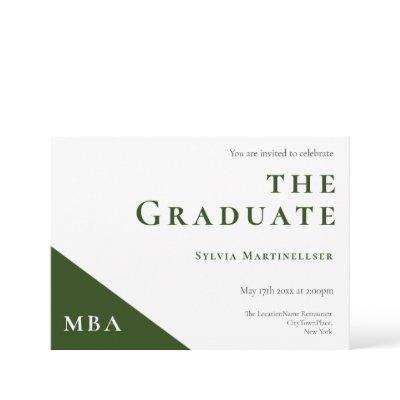 MBA Degree Green White Graduation Party Invitation