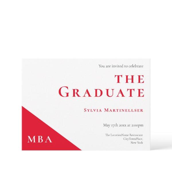 MBA Degree Red White Graduation Party Invitation