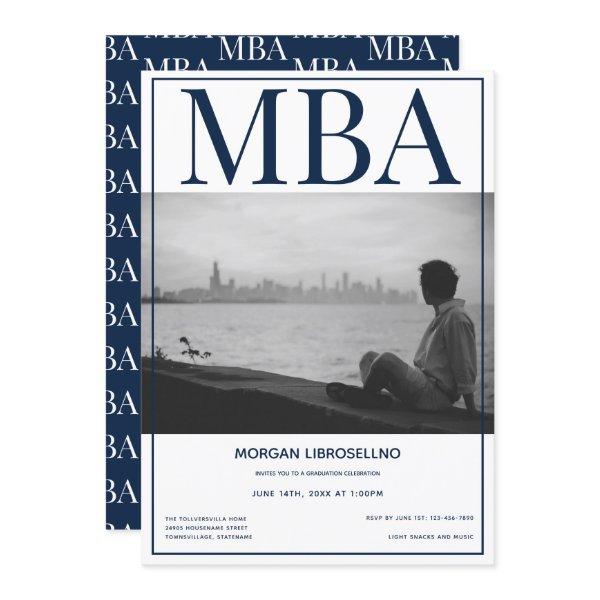 MBA degree White Blue Photo Graduation Party Invitation