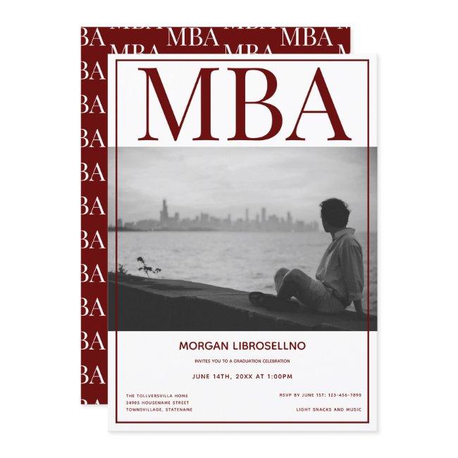 MBA degree White Burgundy Photo Graduation Party Invitation
