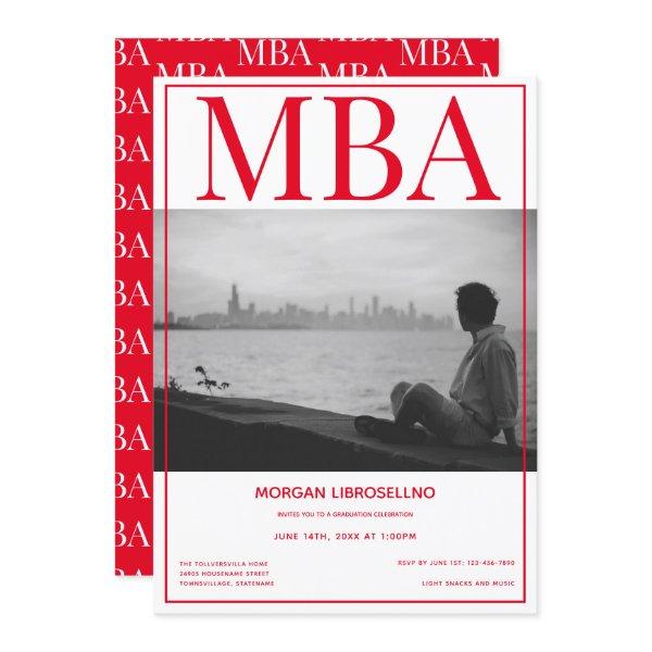 MBA degree White Red Photo Graduation Party Invitation