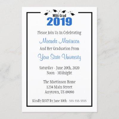 MBA Grad 2019 Graduation Invite (Blue Caps)